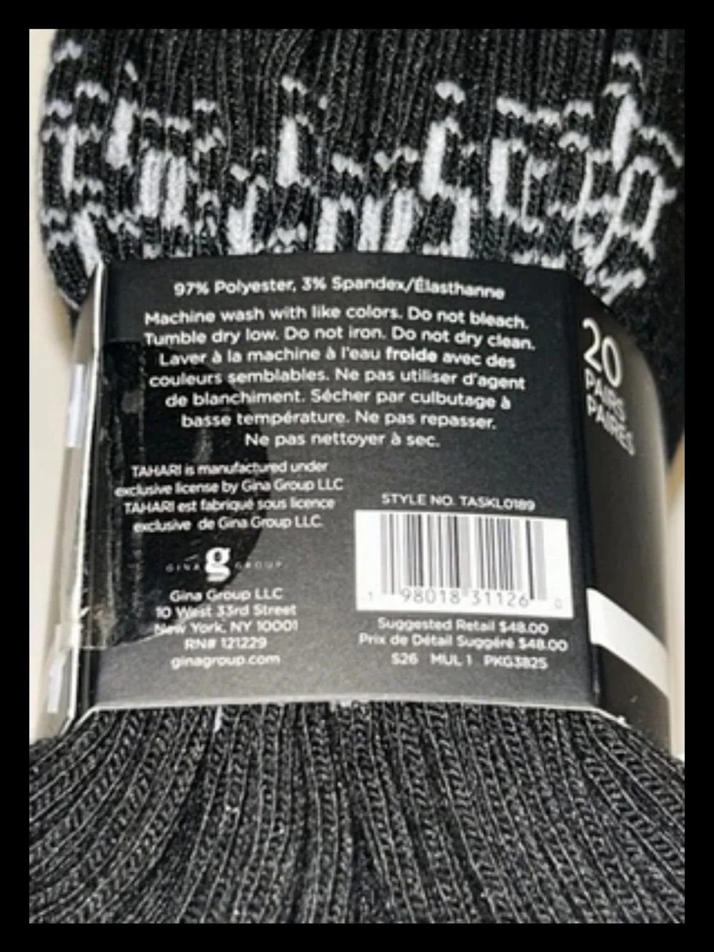 Tahari Low Cut Socks 20 Pair Women's Shoe Size 5-10 Black w White Logo NEW! $48